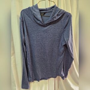 Blue Hooded Long Sleeve Top